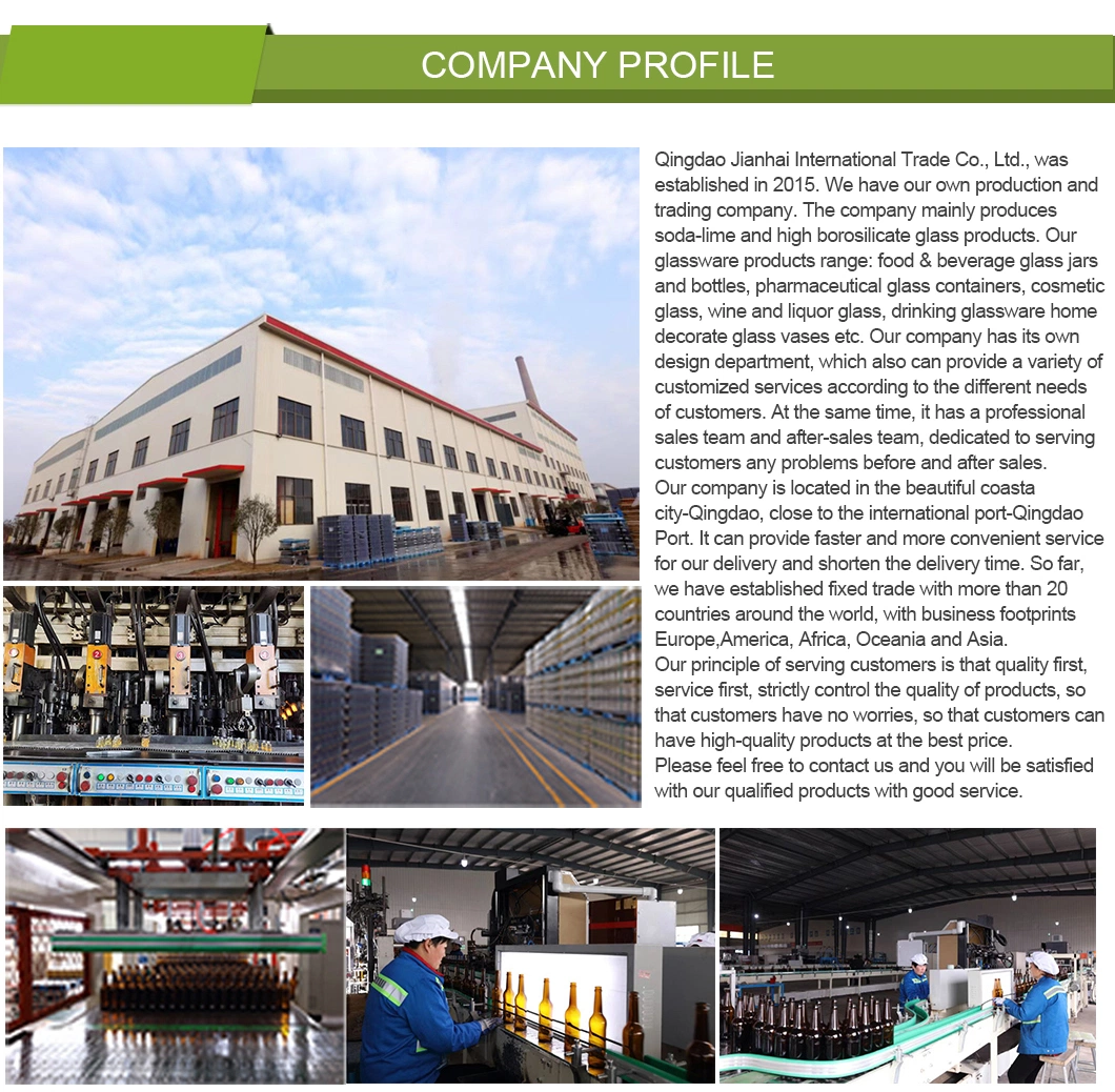 China Glass Bottle Manufacturer for Water/Beverage/Milk Tea/Juice/Oil/Vine/Brandy/Beer/Whisky/Vokda