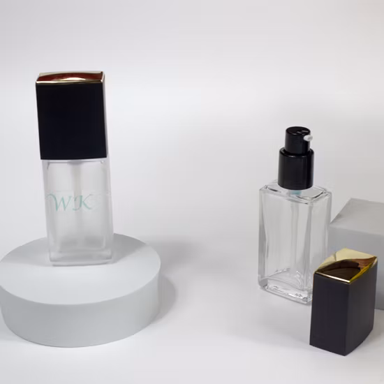Contenedor de base líquida de vidrio cuadrado transparente, 30ml, crema Bb, maquillaje, cosméticos, bomba, botella de loción